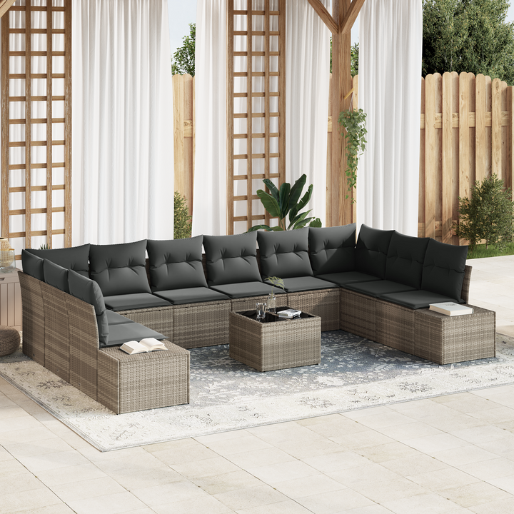 Havesofa Sæt med pude 10 pcs Lysegrå Polyrattan