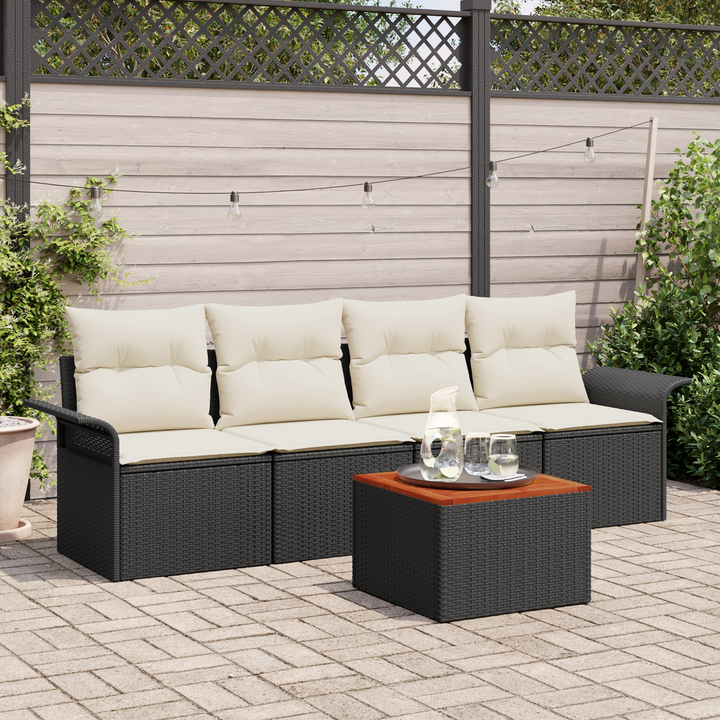 Havesofa Sæt med opbevaring 5 pcs Sort og Cream polyrattan