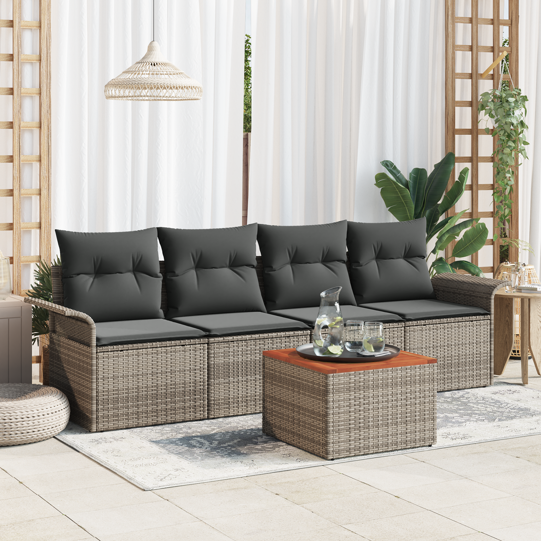 Havesofa Sæt med opbevaring 5 pcs Grå polyrattan