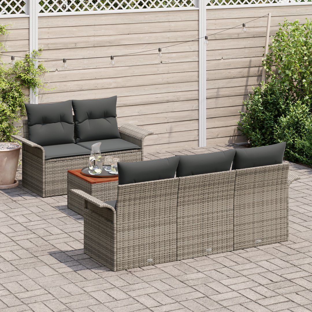 Havesofa Sæt med opbevaring 6 pcs Grå polyrattan