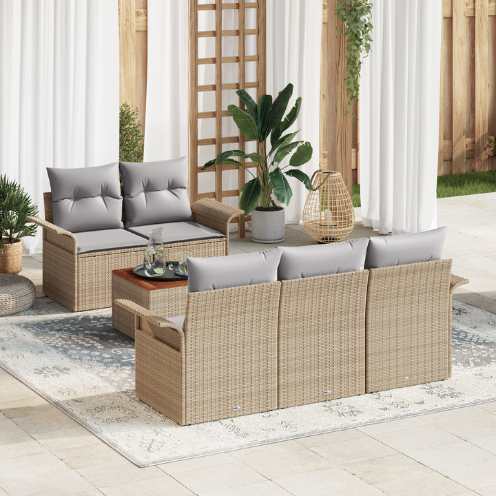 Havesofa Sæt med opbevaring 6 pcs Beige og lys grå polyrattan