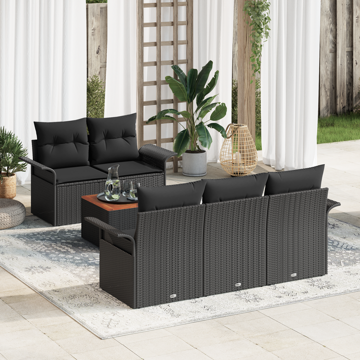 Havesofa Sæt med opbevaring 6 pcs Sort polyrattan