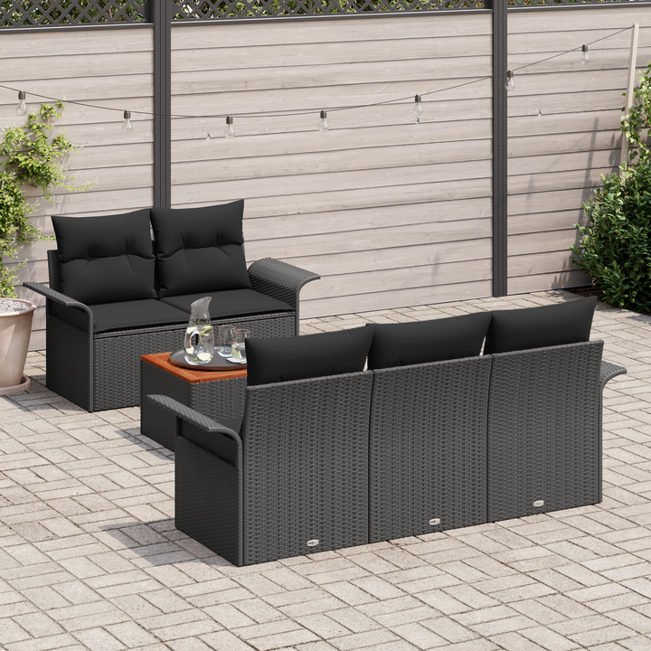 Havesofa Sæt med opbevaring 6 pcs Sort polyrattan