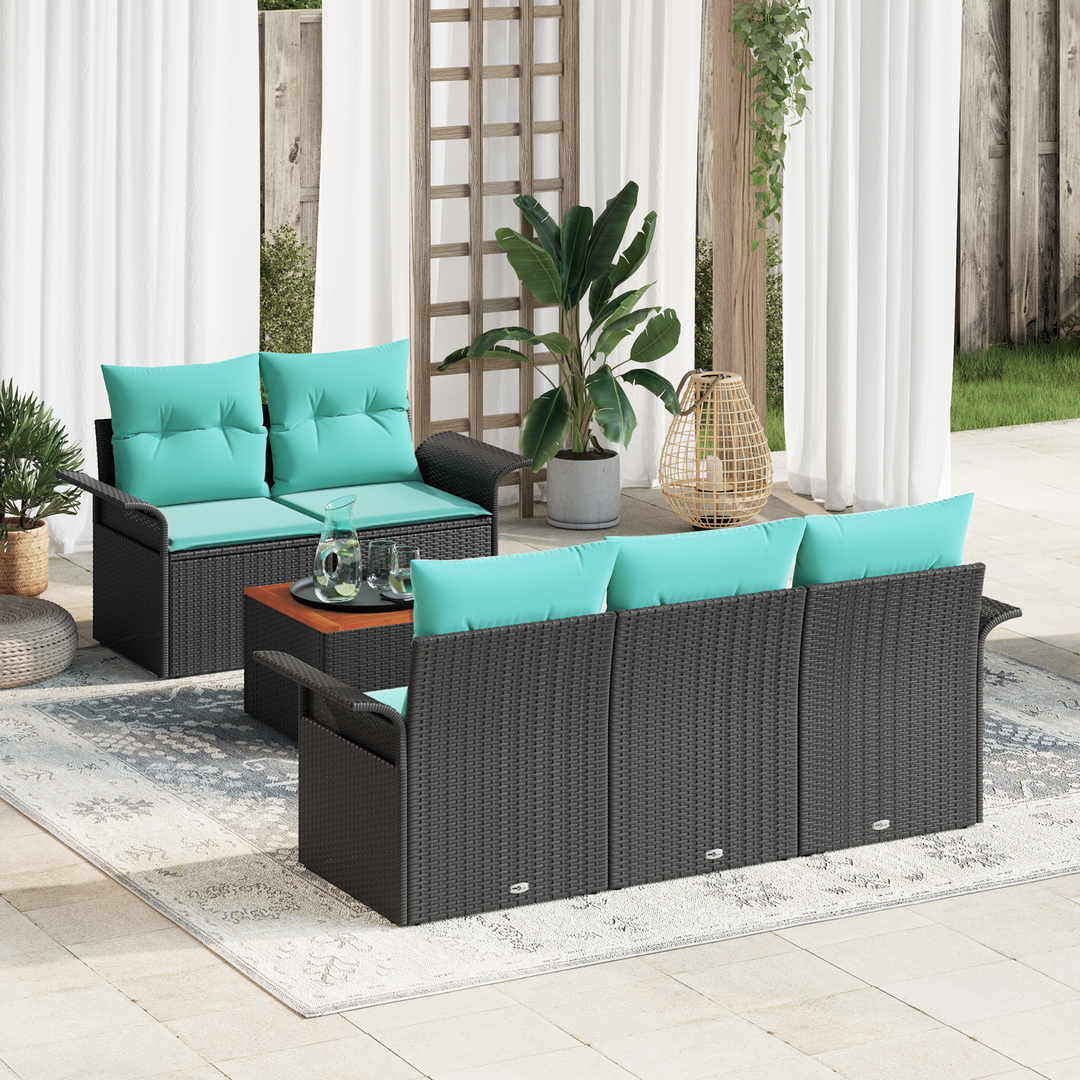 Havesofa Sæt med opbevaring 6 pcs Sort og turkis polyrattan