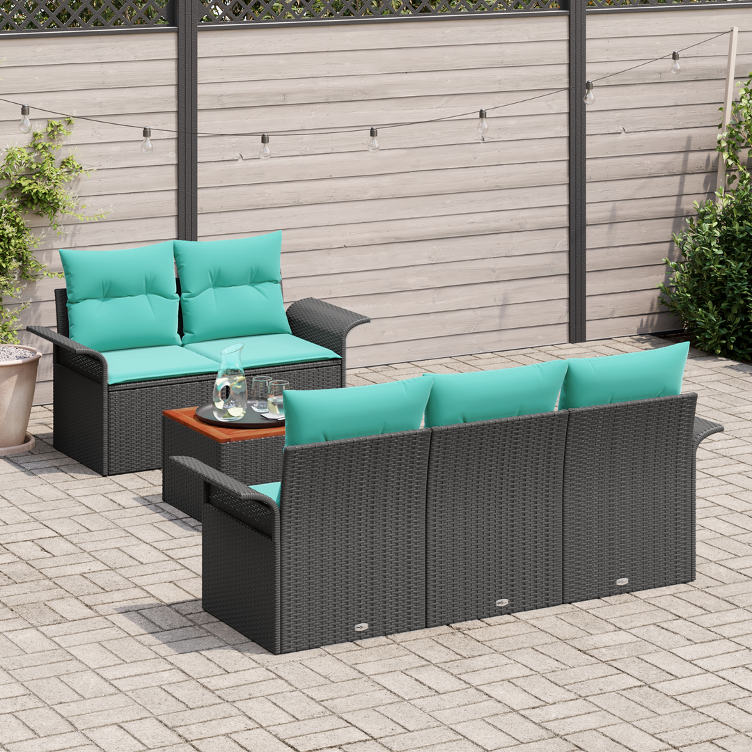 Havesofa Sæt med opbevaring 6 pcs Sort og turkis polyrattan