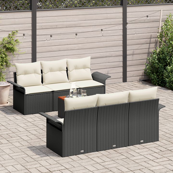 Havesofa Sæt med opbevaring 7 pcs Sort og Cream polyrattan