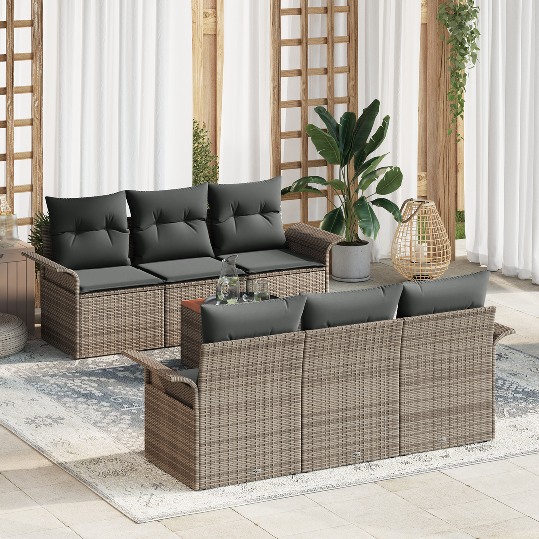 Havesofa Sæt med opbevaring 7 pcs Grå polyrattan