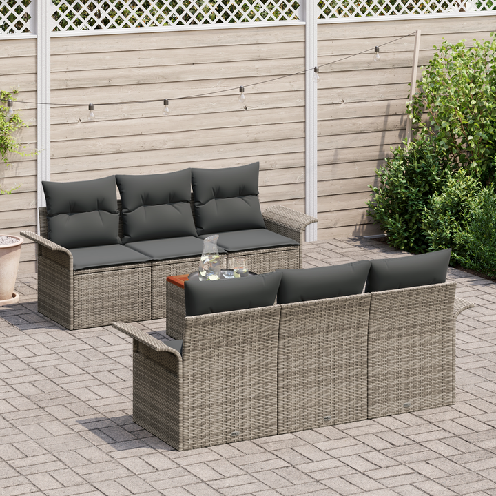 Havesofa Sæt med opbevaring 7 pcs Grå polyrattan