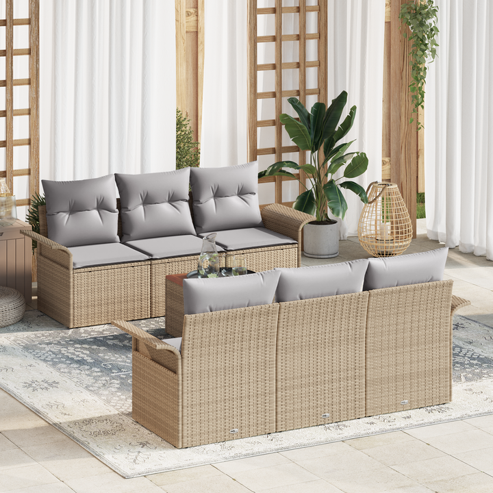 Havesofa Sæt med opbevaring 7 pcs Beige og lys grå polyrattan