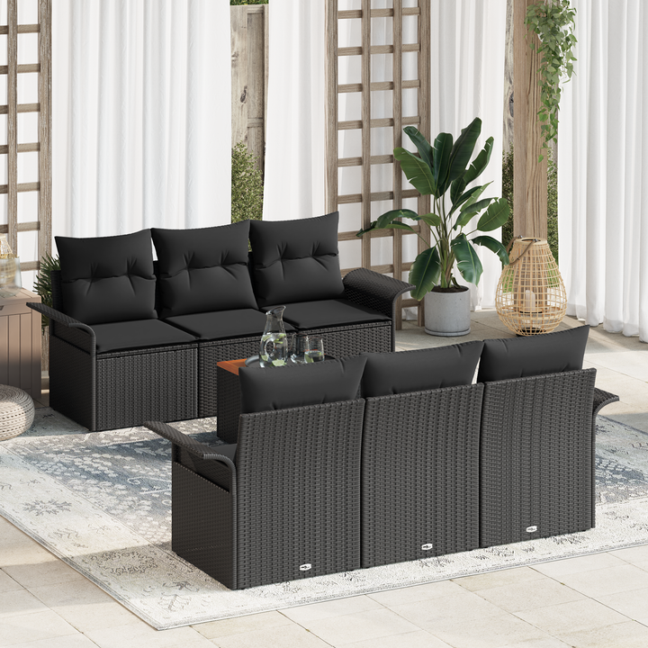 Havesofa Sæt med opbevaring 7 pcs Sort polyrattan