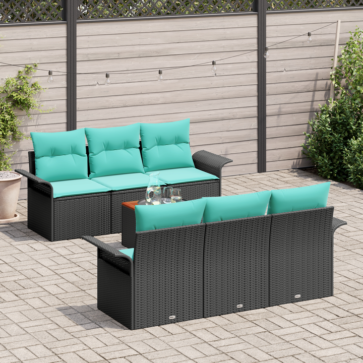 Havesofa Sæt med opbevaring 7 pcs Sort og turkis polyrattan