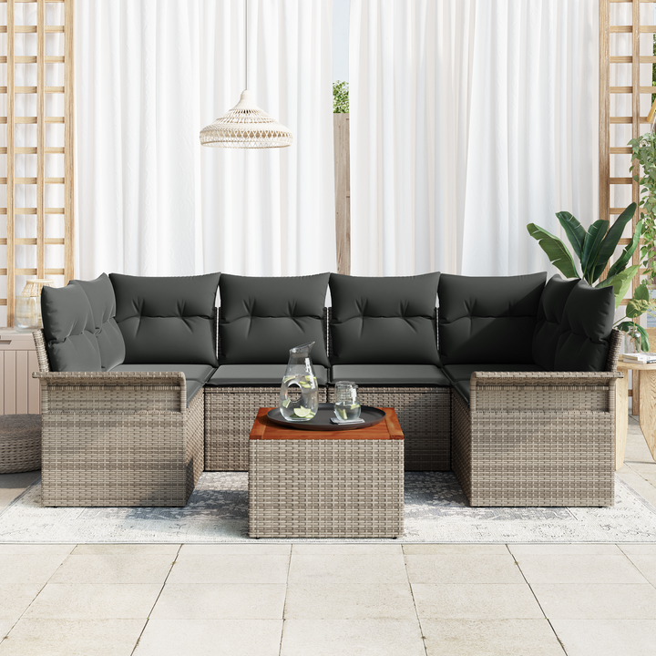 Havesofa Sæt med opbevaring 7 pcs Grå polyrattan