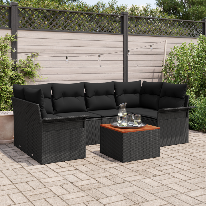 Havesofa Sæt med opbevaring 7 pcs Sort polyrattan