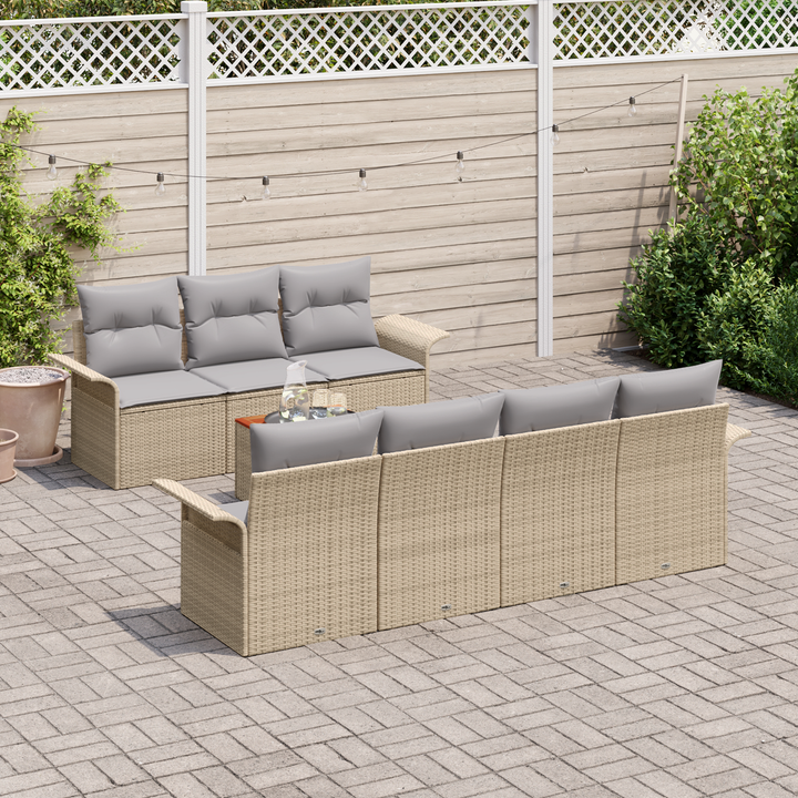 Havesofa Sæt med opbevaring 8 pcs Beige og lys grå polyrattan