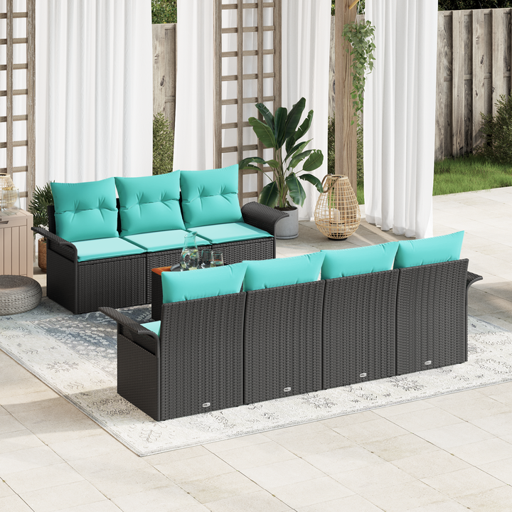 Havesofa Sæt med opbevaring 8 pcs Sort og turkis polyrattan