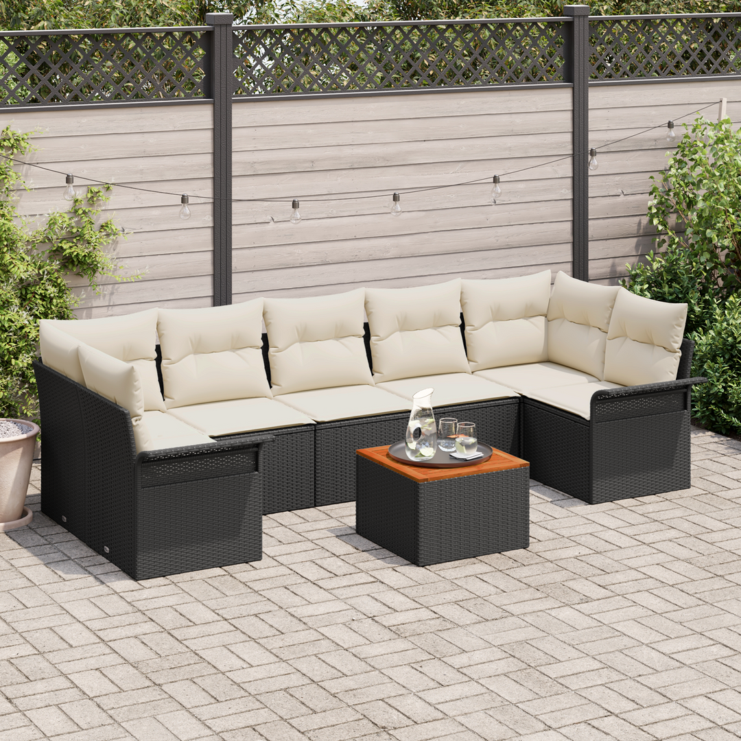 Havesofa Sæt med opbevaring 8 pcs Sort og Cream polyrattan
