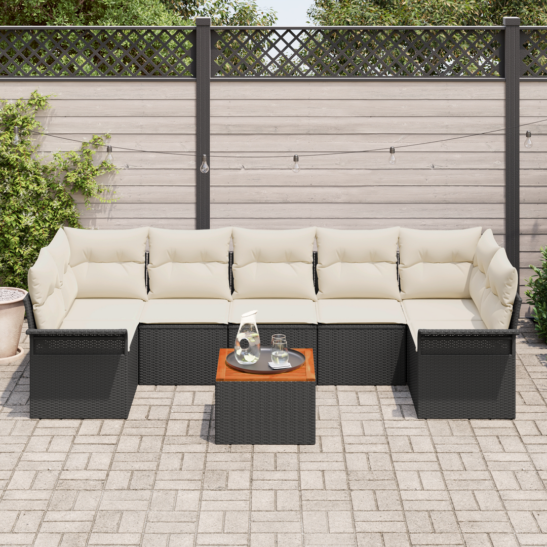 Havesofa Sæt med opbevaring 8 pcs Sort og Cream polyrattan