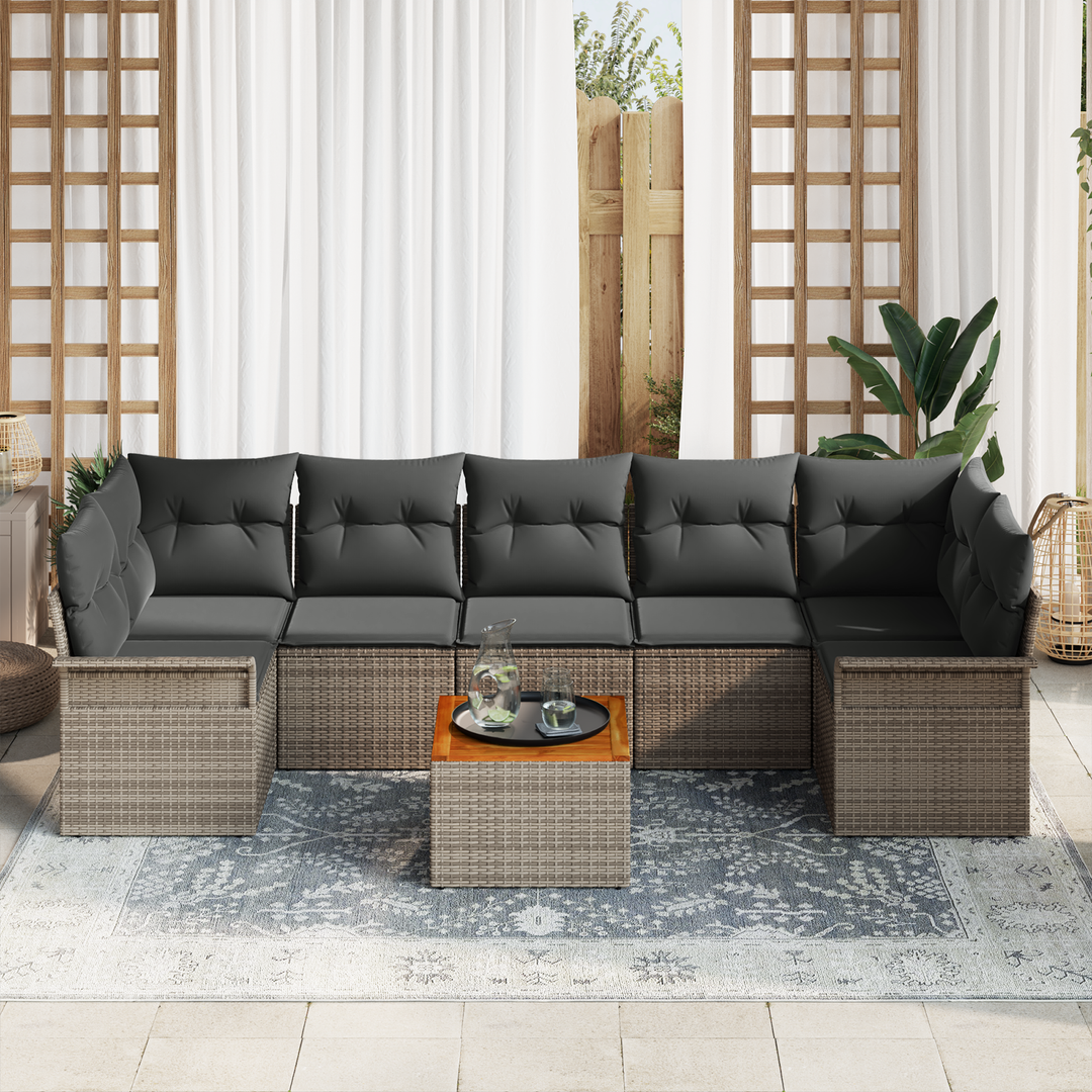 Havesofa Sæt med opbevaring 8 pcs Grå polyrattan