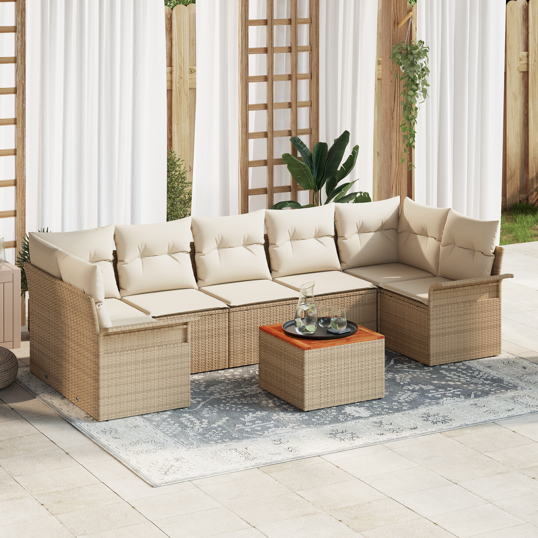 Havesofa Sæt med opbevaring 8 pcs Beige og creme polyrattan
