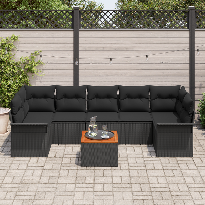 Havesofa Sæt med opbevaring 8 pcs Sort polyrattan