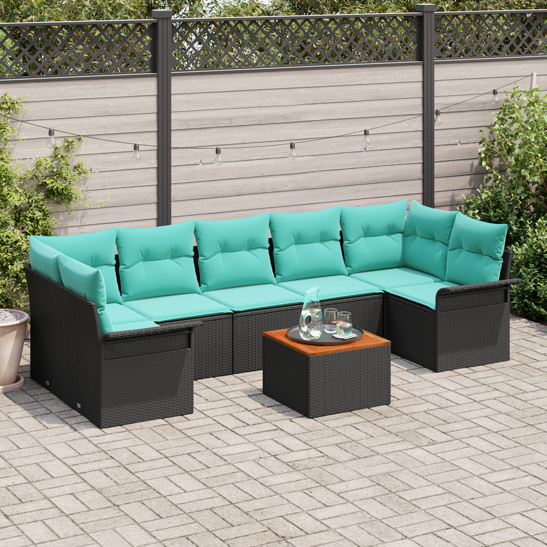Havesofa Sæt med opbevaring 8 pcs Sort og turkis polyrattan