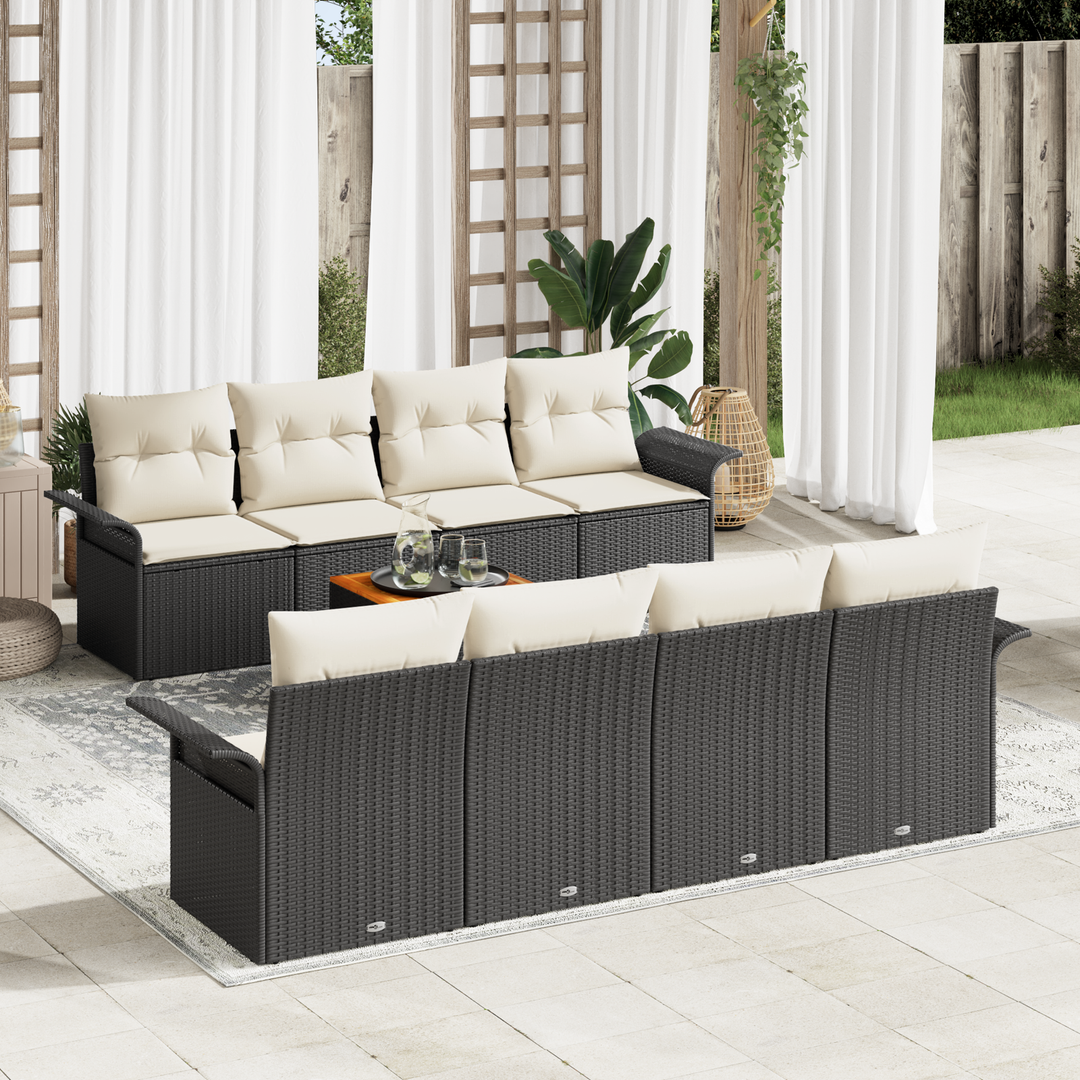 Havesofa Sæt med opbevaring 9 pcs Sort og Cream polyrattan