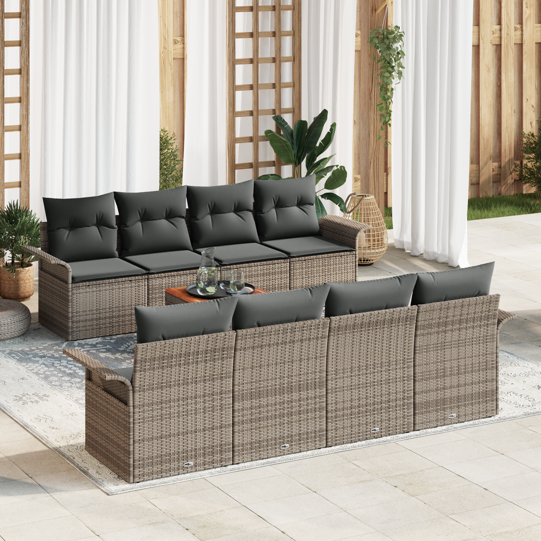 Havesofa Sæt med opbevaring 9 pcs Grå polyrattan