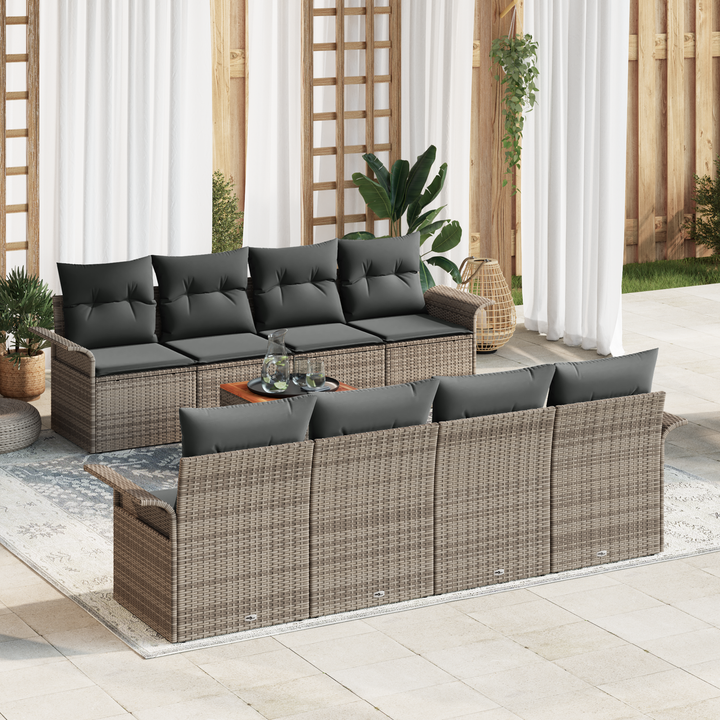 Havesofa Sæt med opbevaring 9 pcs Grå polyrattan