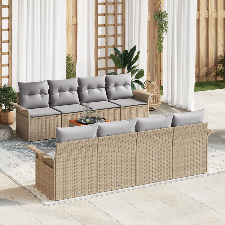 Havesofa Sæt med opbevaring 9 pcs Beige og lys grå polyrattan