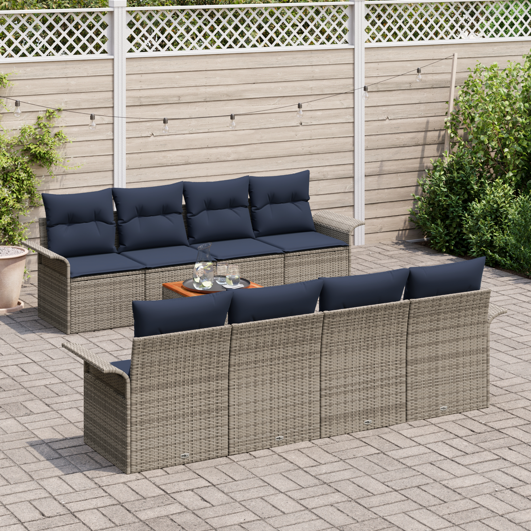 Havesofa Sæt med opbevaring 9 pcs Grå og Marineblå polyrattan