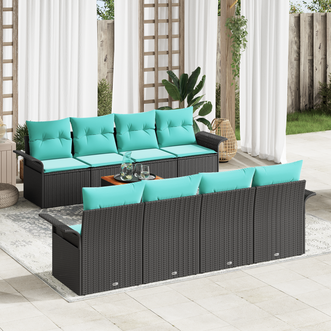 Havesofa Sæt med opbevaring 9 pcs Sort og turkis polyrattan