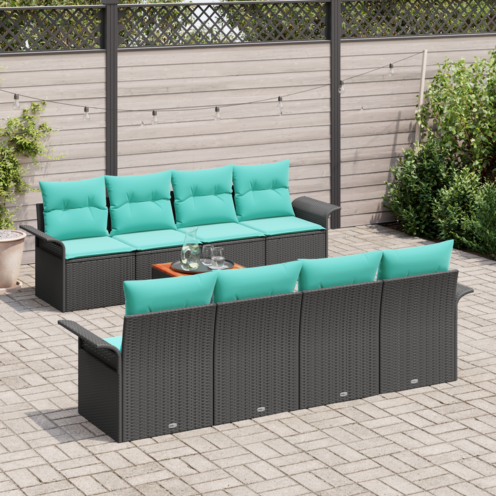 Havesofa Sæt med opbevaring 9 pcs Sort og turkis polyrattan