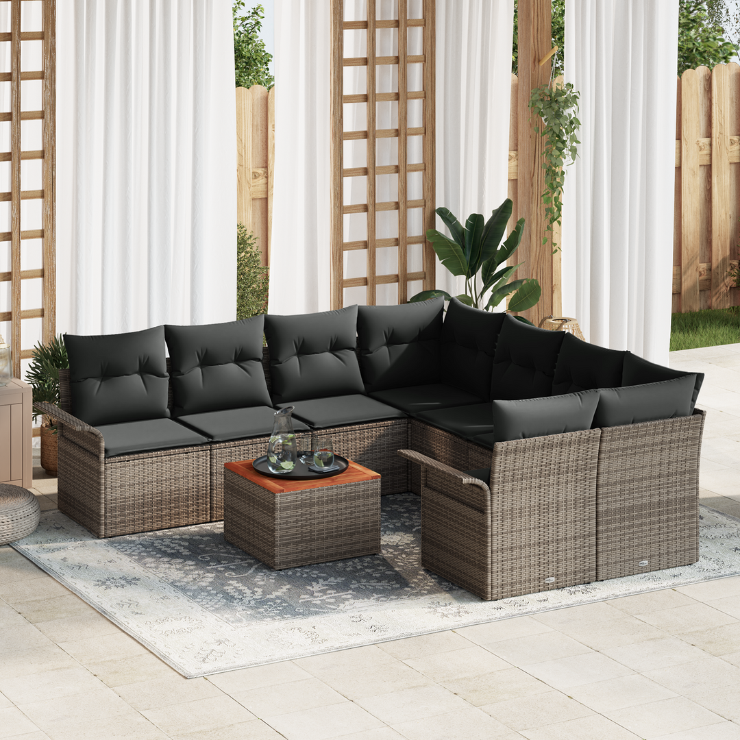 Havesofa Sæt med opbevaring 9 pcs Grå polyrattan