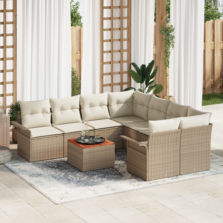 Havesofa Sæt med opbevaring 9 pcs Beige og creme polyrattan