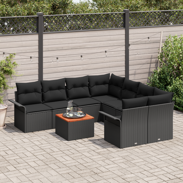 Havesofa Sæt med opbevaring 9 pcs Sort polyrattan