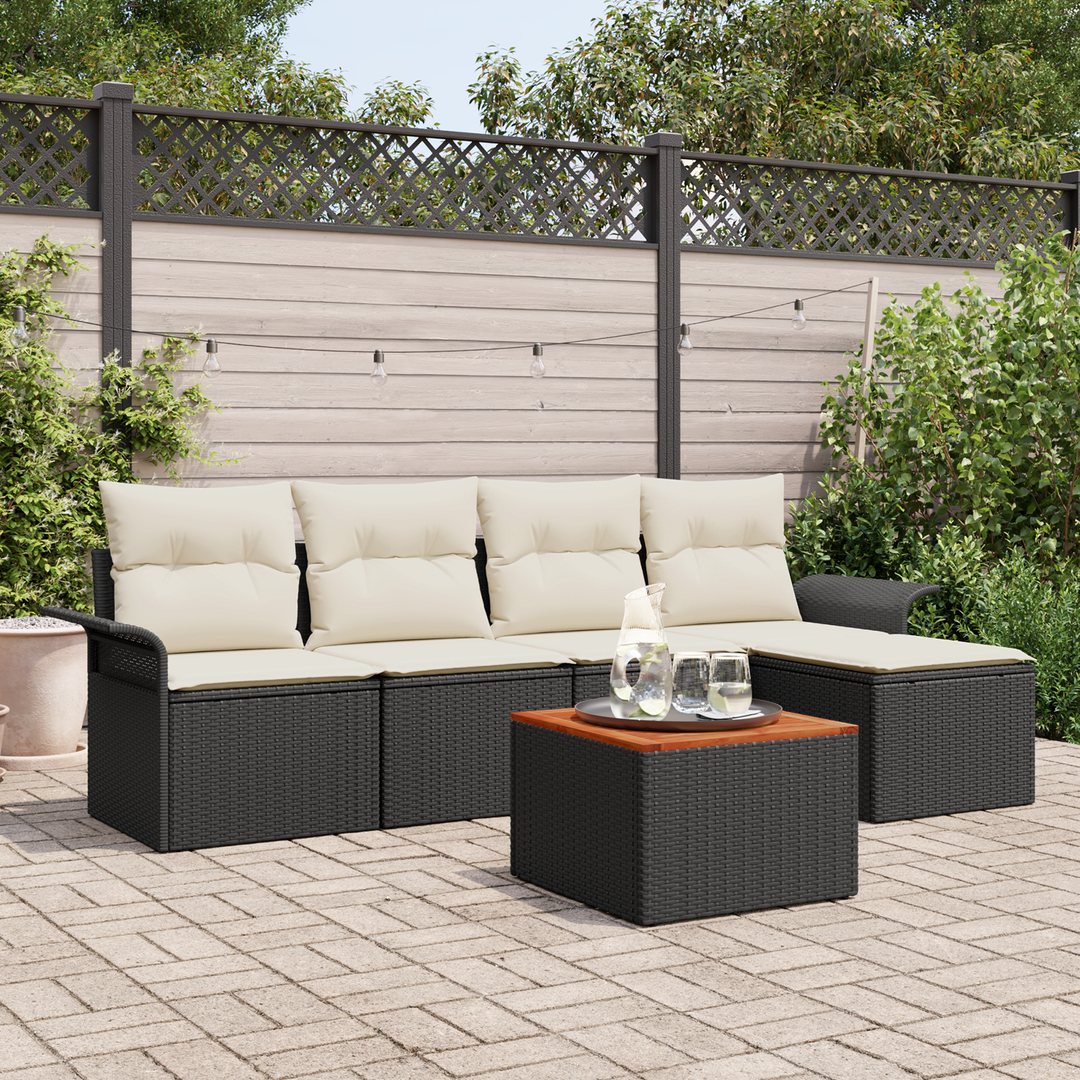 Havesofa Sæt med opbevaring 6 pcs Sort og Cream polyrattan