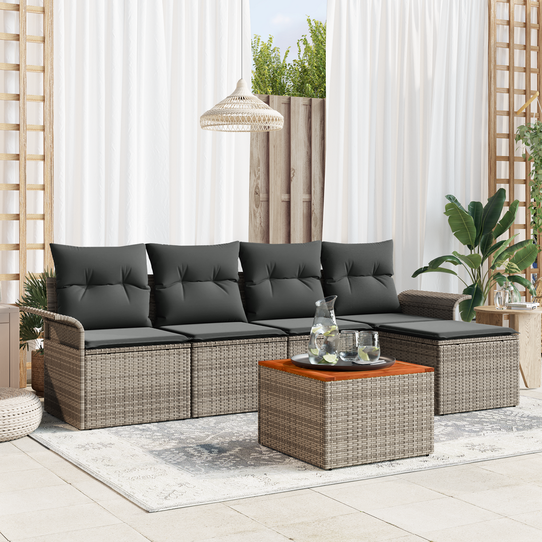Havesofa Sæt med opbevaring 6 pcs Grå polyrattan