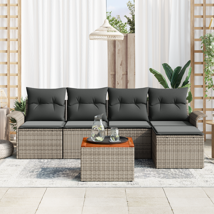 Havesofa Sæt med opbevaring 6 pcs Grå polyrattan