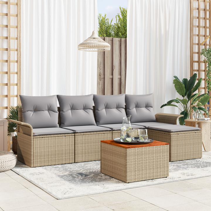 Havesofa Sæt med opbevaring 6 pcs Beige og lys grå polyrattan