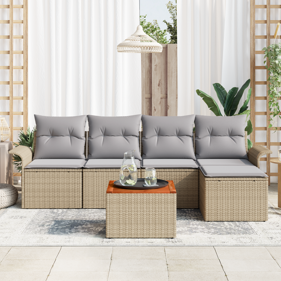 Havesofa Sæt med opbevaring 6 pcs Beige og lys grå polyrattan