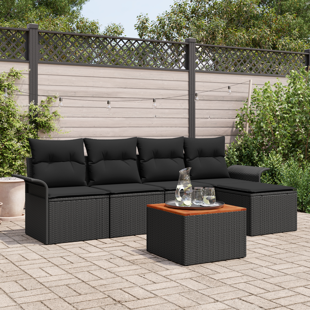 Havesofa Sæt med opbevaring 6 pcs Sort polyrattan