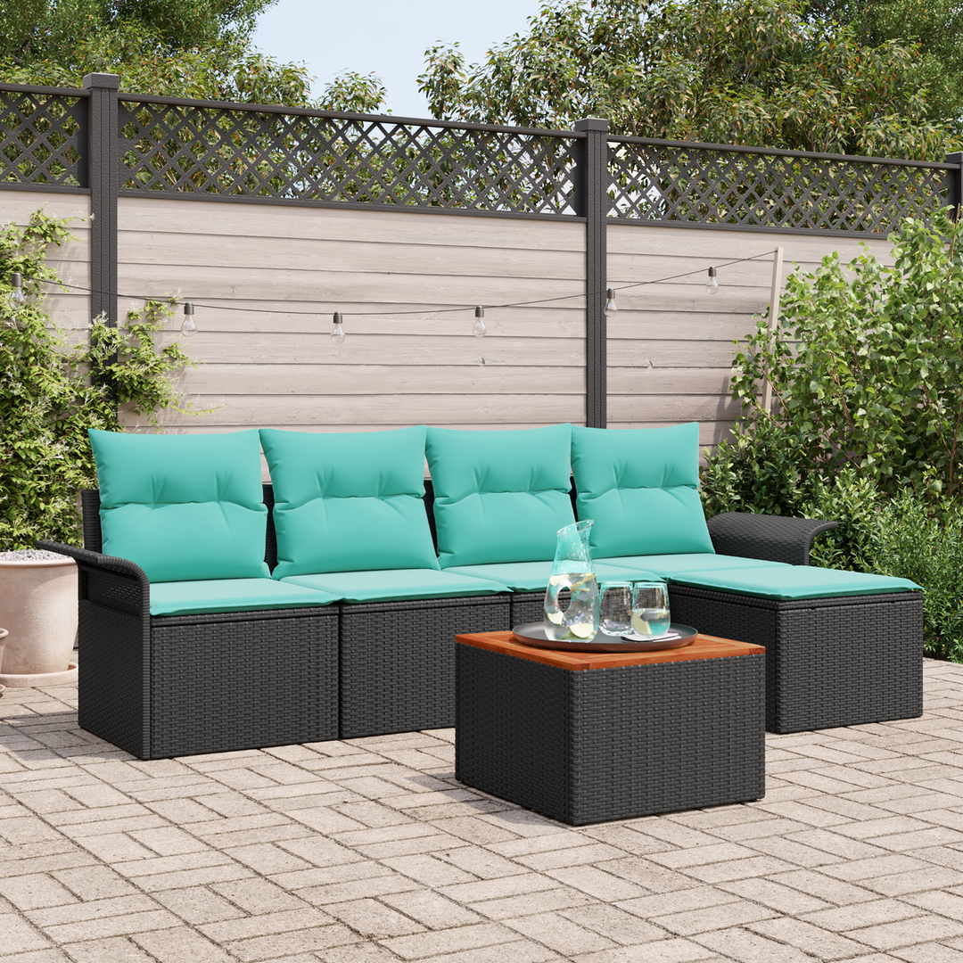 Havesofa Sæt med opbevaring 6 pcs Sort og turkis polyrattan