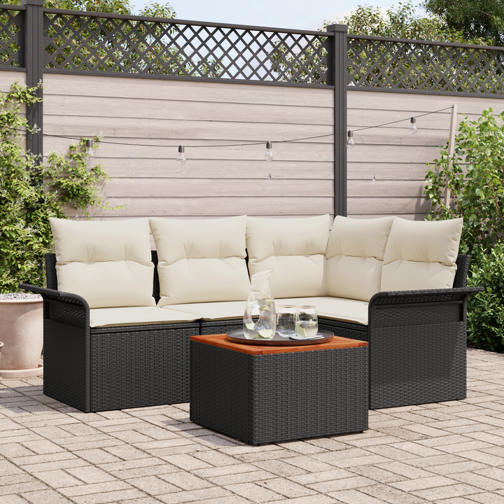 Havesofa Sæt med opbevaring 5 pcs Sort og Cream polyrattan