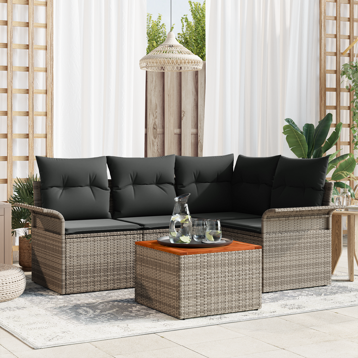 Havesofa Sæt med opbevaring 5 pcs Grå polyrattan