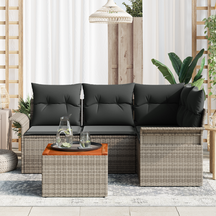 Havesofa Sæt med opbevaring 5 pcs Grå polyrattan