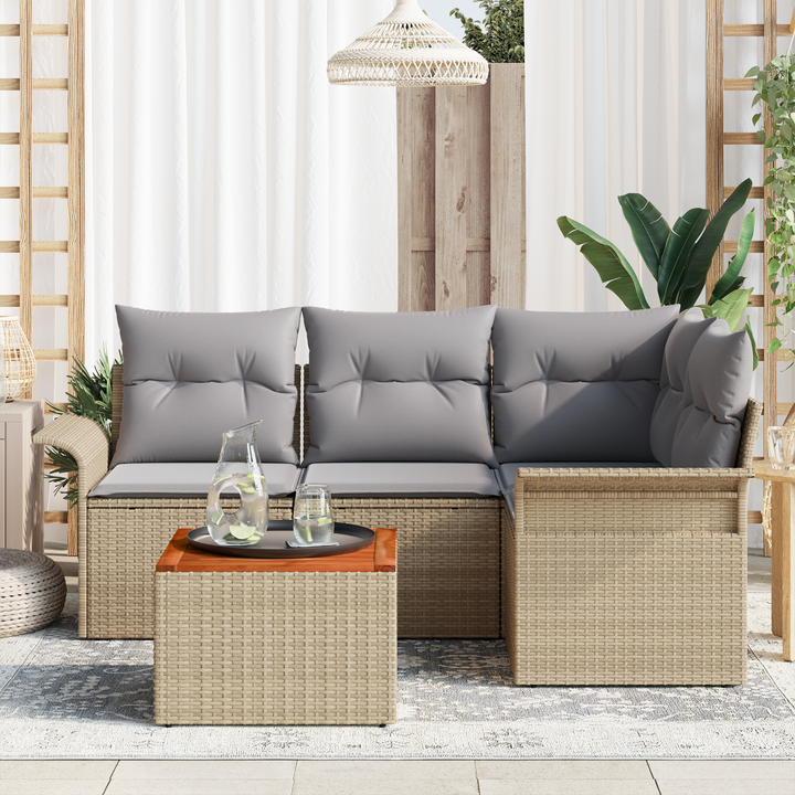 Havesofa Sæt med opbevaring 5 pcs Beige og lys grå polyrattan