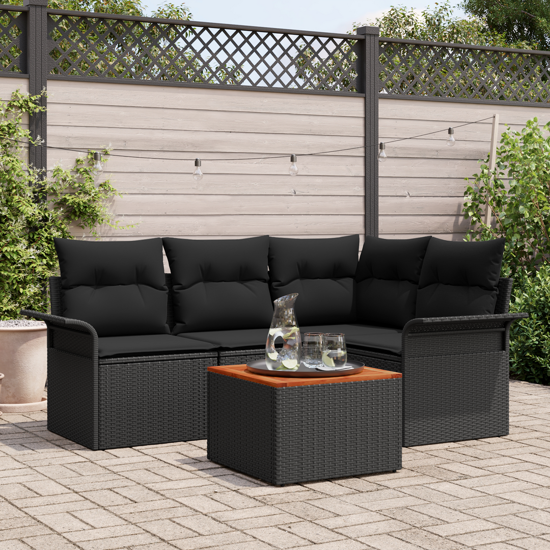 Havesofa Sæt med opbevaring 5 pcs Sort polyrattan