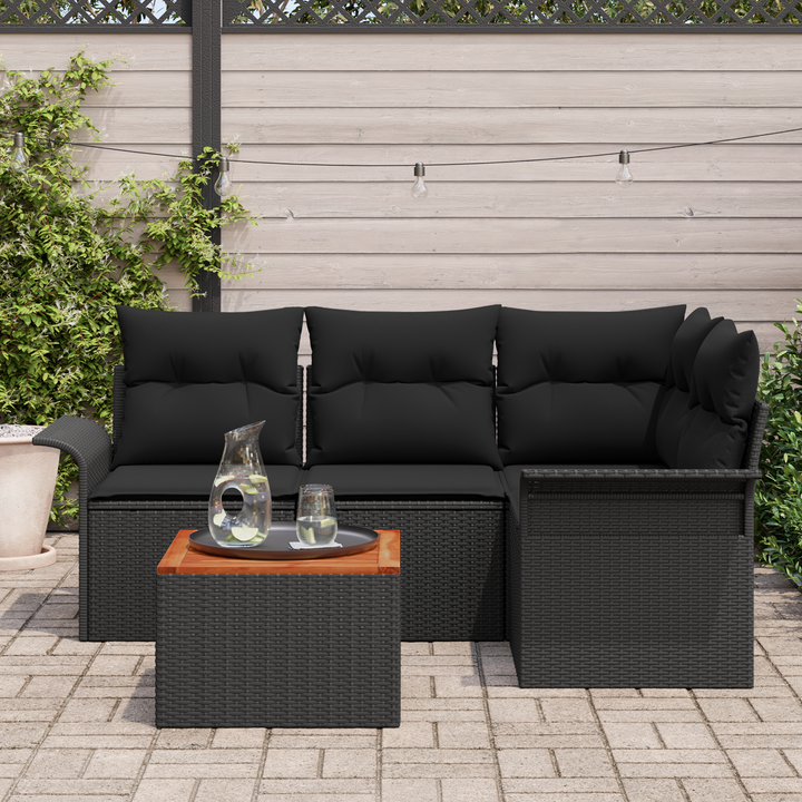 Havesofa Sæt med opbevaring 5 pcs Sort polyrattan