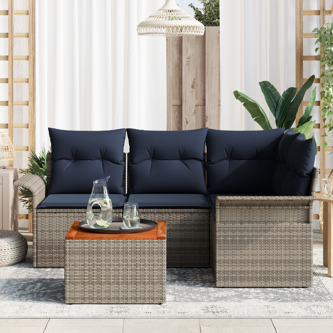 Havesofa Sæt med opbevaring 5 pcs Grå og Marineblå polyrattan