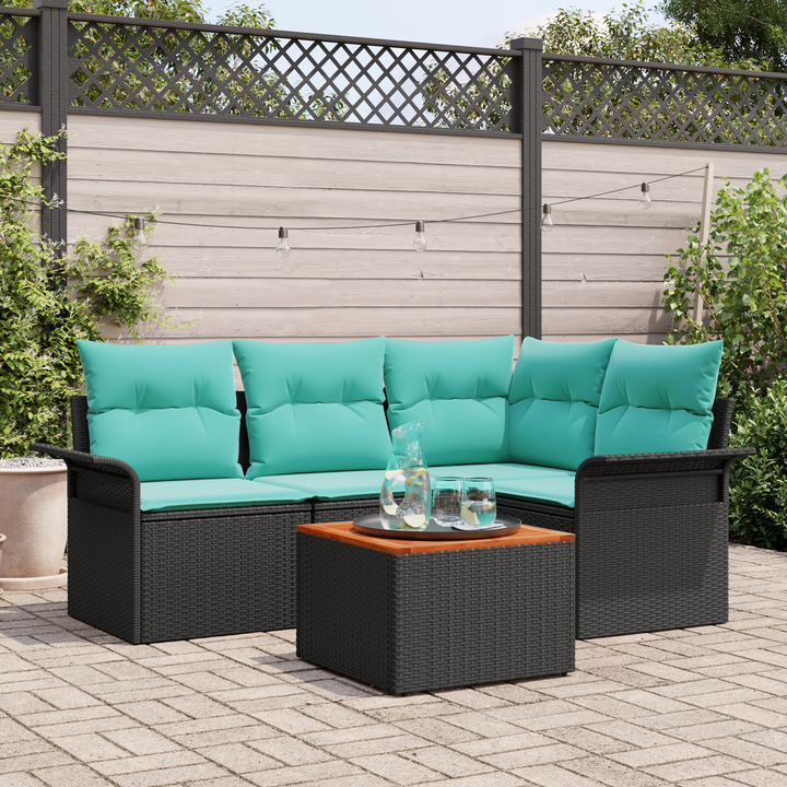 Havesofa Sæt med opbevaring 5 pcs Sort og turkis polyrattan